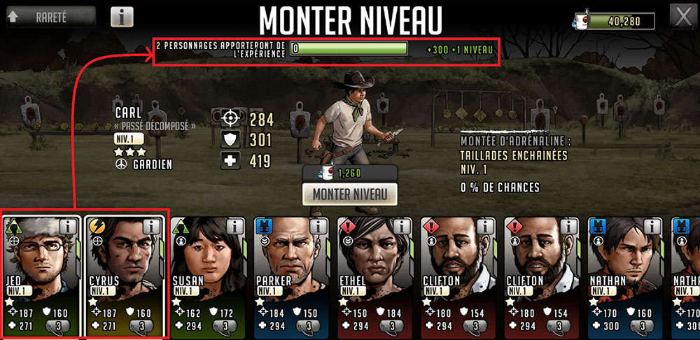 am&eacute;liorer le niveau des personnages