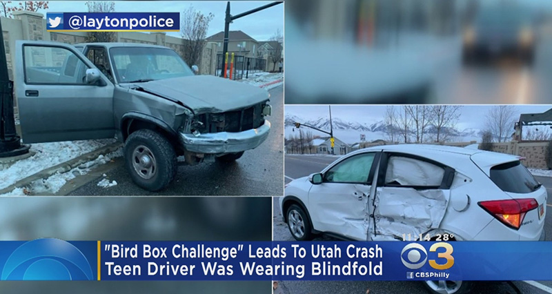 bird box challenge accident voiture utah